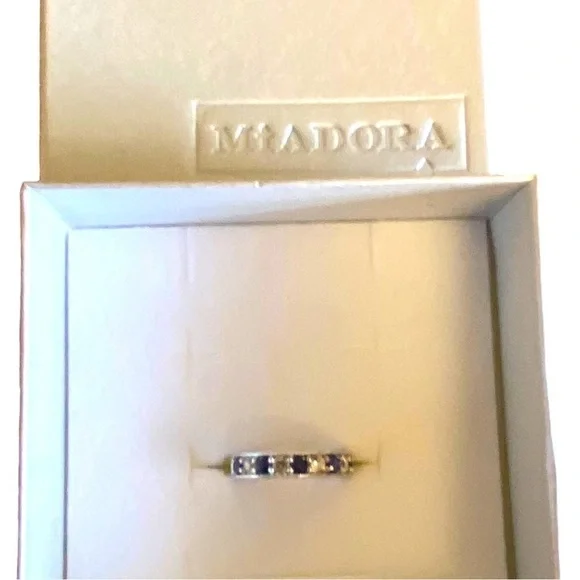 Sterling silver band with blue and white sapphire stones. - Picture 4 of 4